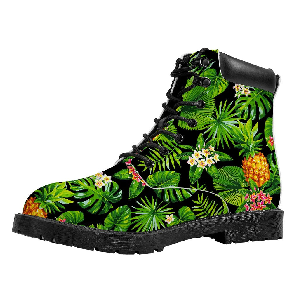 Black Hawaiian Pineapple Pattern Print Work Boots