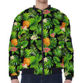 Black Hawaiian Pineapple Pattern Print Zip Sleeve Bomber Jacket
