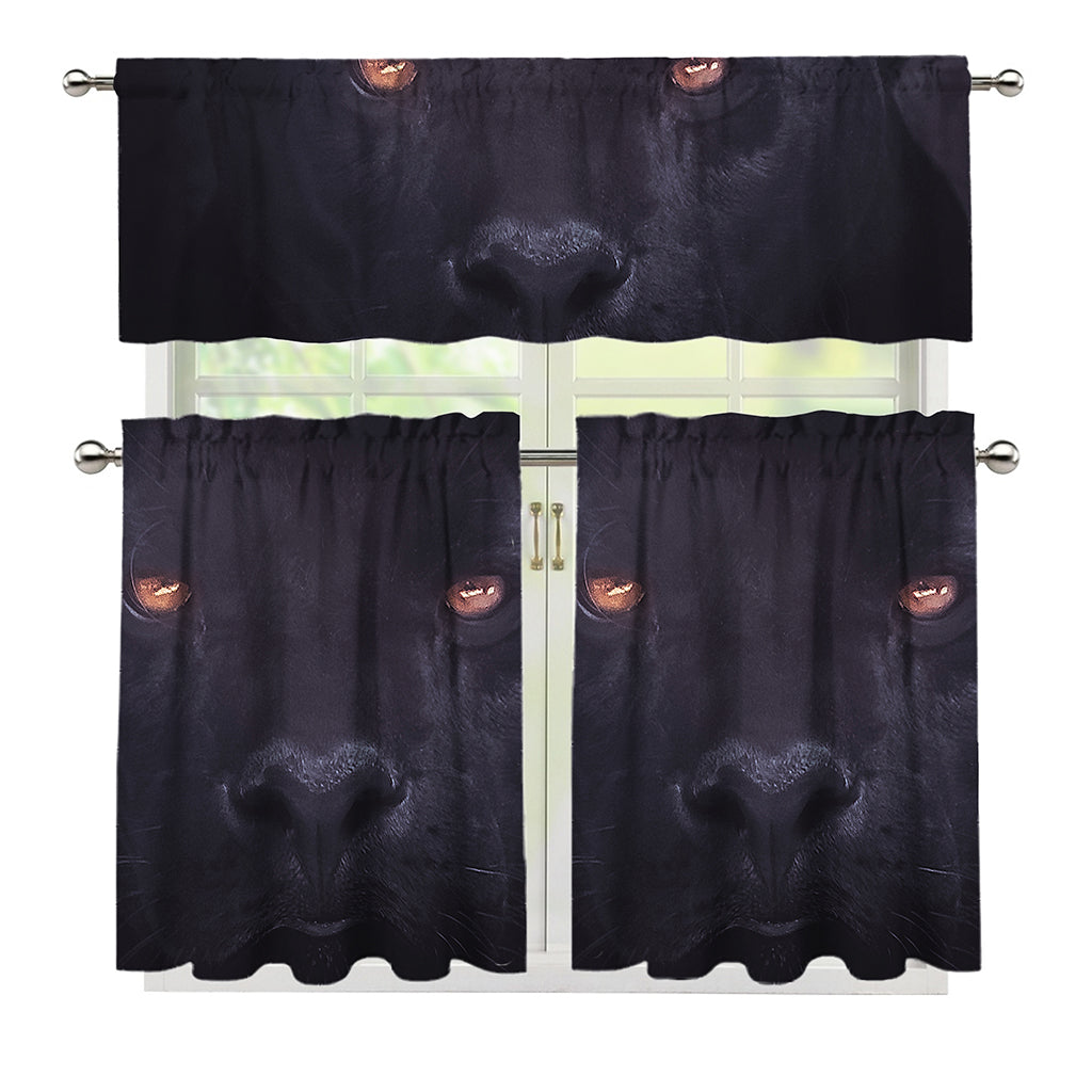 Black Jaguar Print 3 Piece Kitchen Curtains