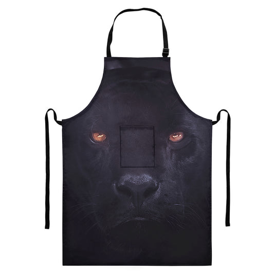 Black Jaguar Print Bib Apron With Pocket