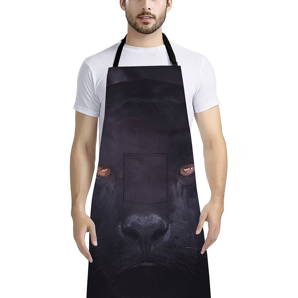 Black Jaguar Print Bib Apron With Pocket