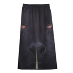 Black Jaguar Print Cotton Front Slit Maxi Skirt