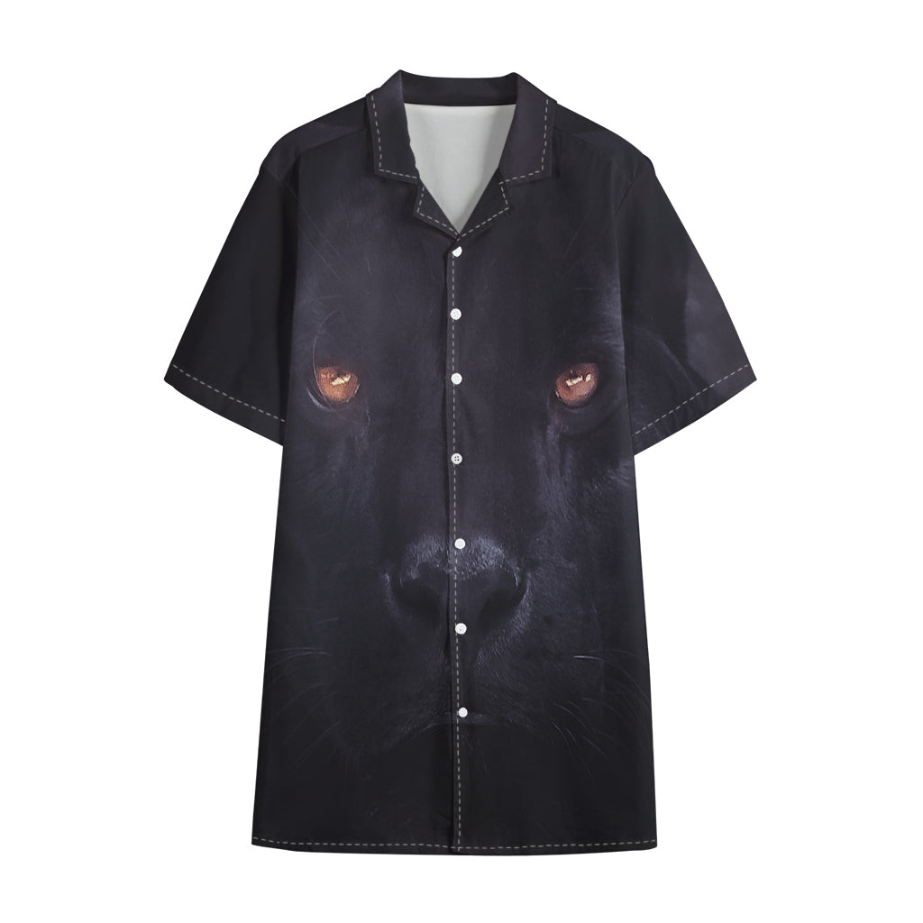 Black Jaguar Print Cotton Hawaiian Shirt
