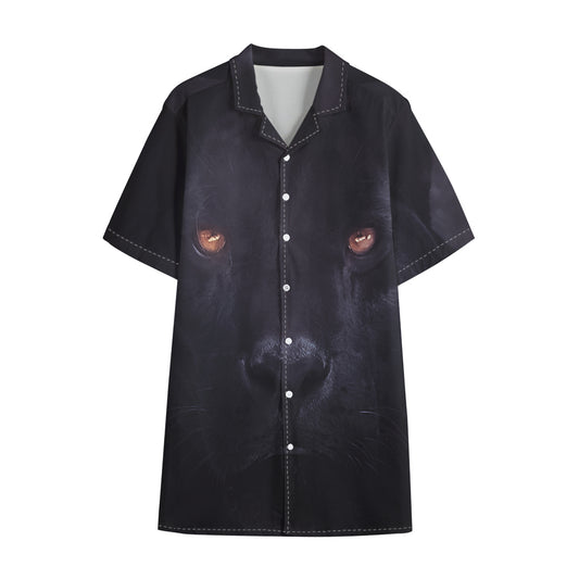 Black Jaguar Print Cotton Hawaiian Shirt