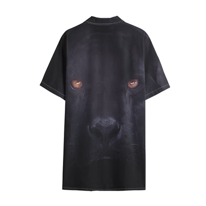 Black Jaguar Print Cotton Hawaiian Shirt