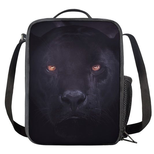 Black Jaguar Print Crossbody Lunch Bag
