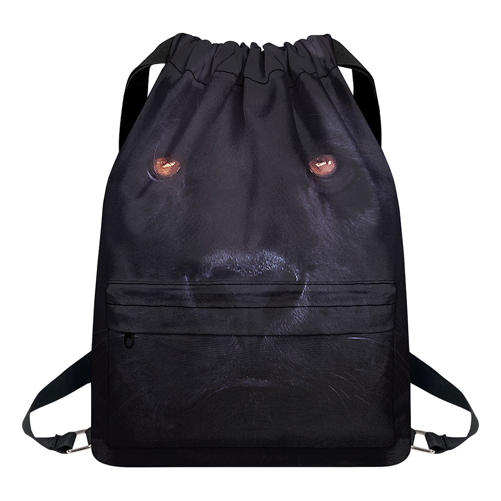 Black Jaguar Print Drawstring Backpack