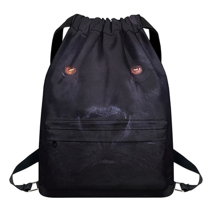 Black Jaguar Print Drawstring Backpack