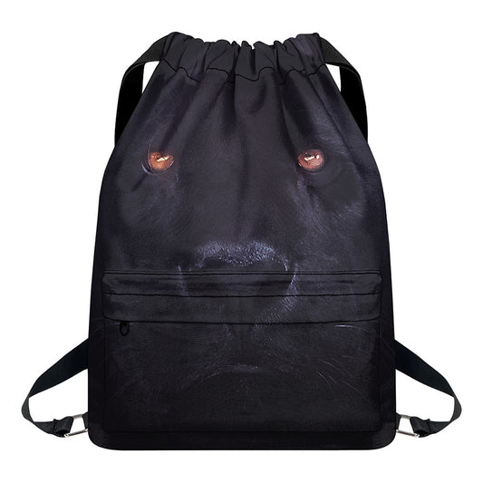 Black Jaguar Print Drawstring Backpack