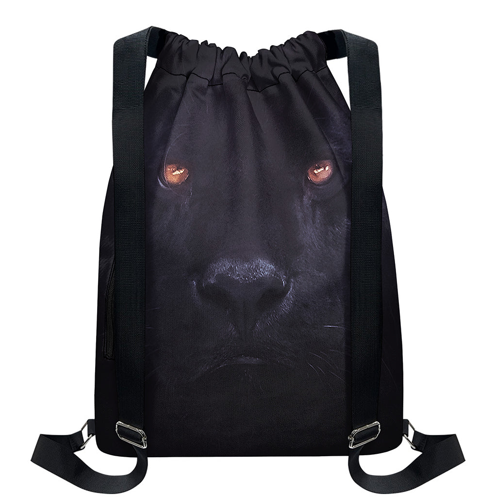 Black Jaguar Print Drawstring Backpack