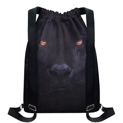 Black Jaguar Print Drawstring Backpack