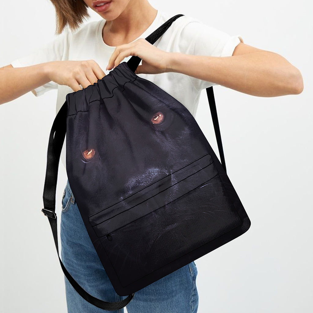 Black Jaguar Print Drawstring Backpack