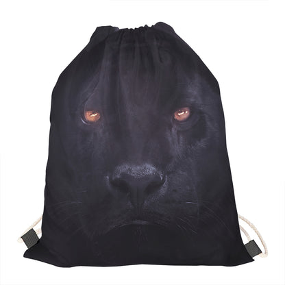 Black Jaguar Print Drawstring Bag
