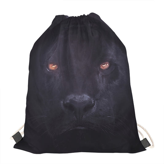Black Jaguar Print Drawstring Bag