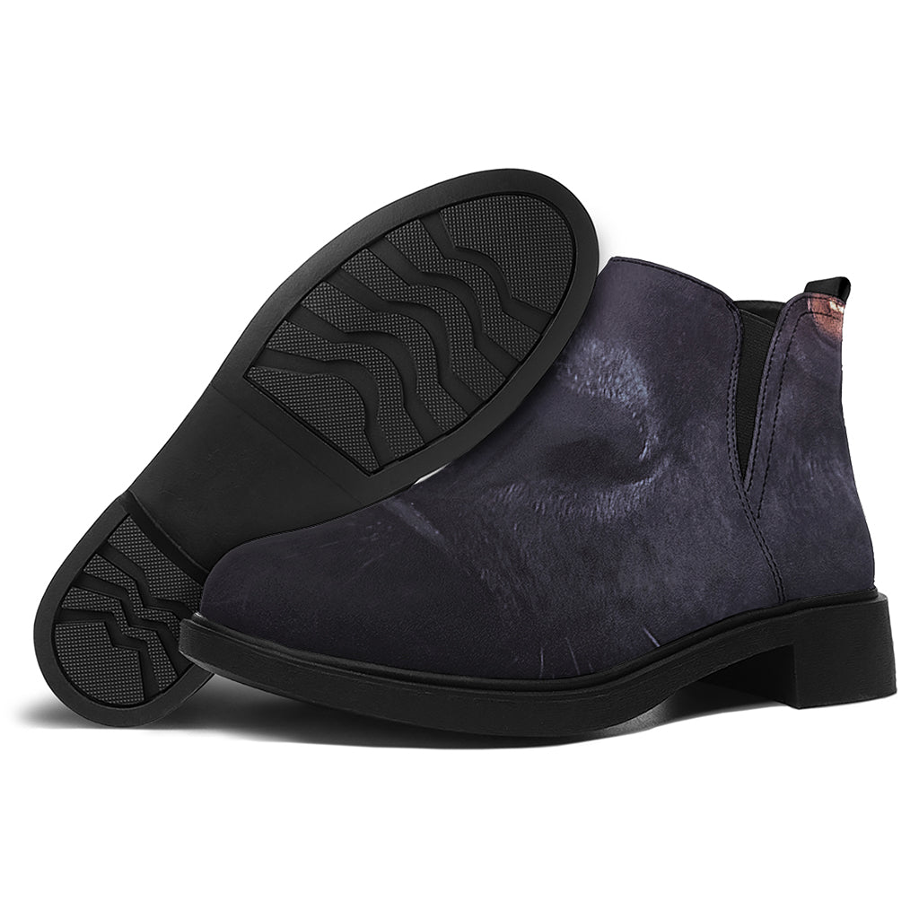 Black Jaguar Print Flat Ankle Boots