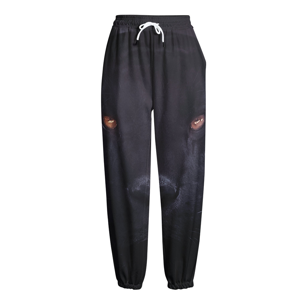 Black Jaguar Print Fleece Lined Knit Pants