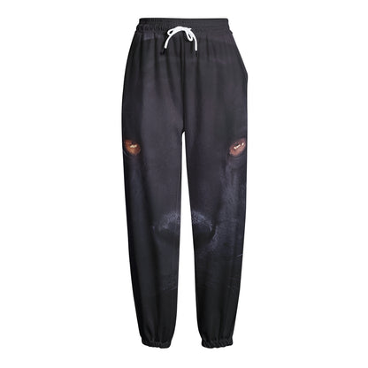 Black Jaguar Print Fleece Lined Knit Pants