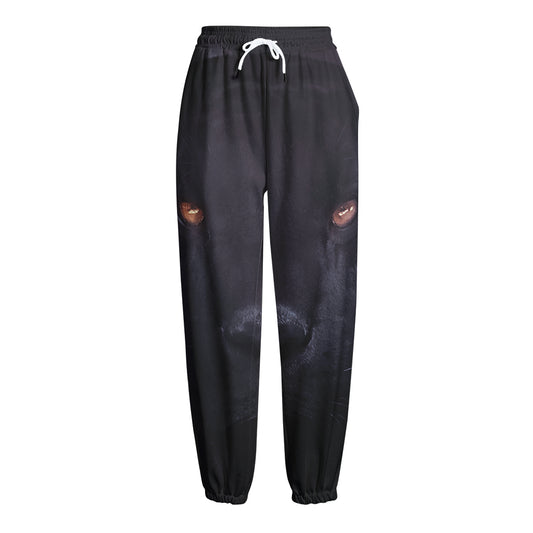 Black Jaguar Print Fleece Lined Knit Pants