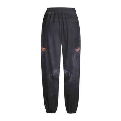 Black Jaguar Print Fleece Lined Knit Pants