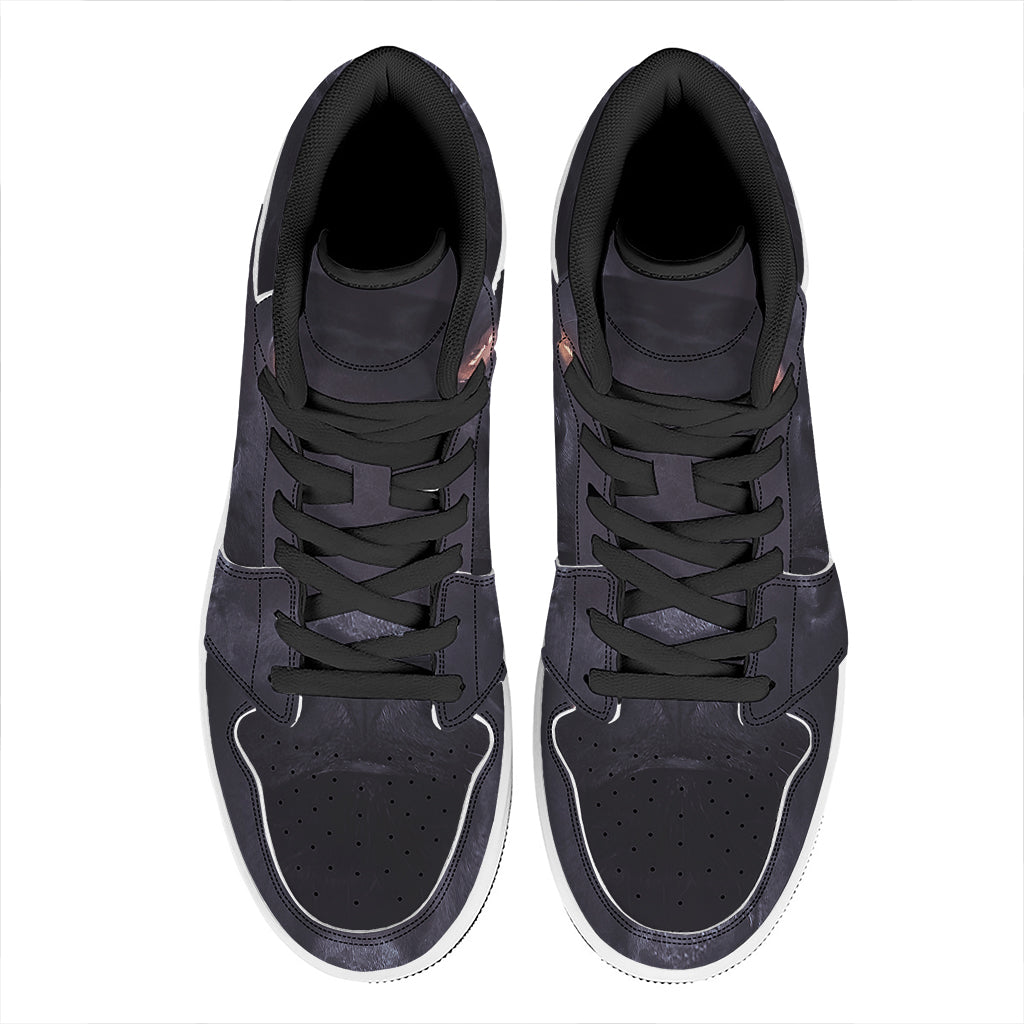 Black Jaguar Print High Top Leather Sneakers