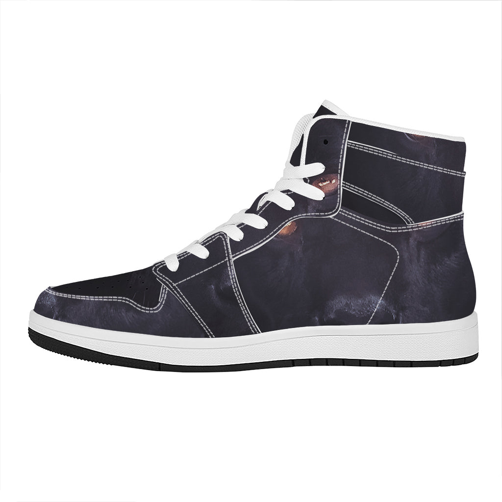 Black Jaguar Print High Top Leather Sneakers