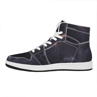 Black Jaguar Print High Top Leather Sneakers
