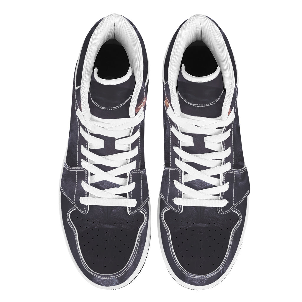Black Jaguar Print High Top Leather Sneakers