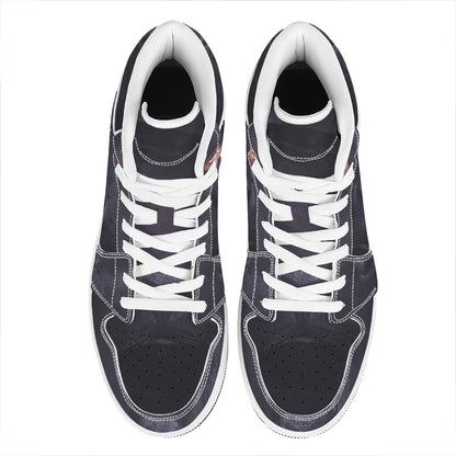 Black Jaguar Print High Top Leather Sneakers