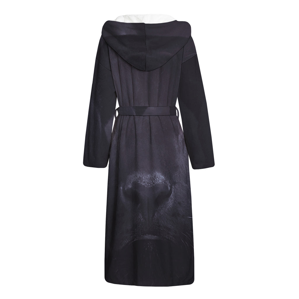 Black Jaguar Print Hooded Bathrobe