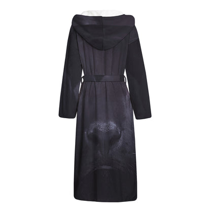 Black Jaguar Print Hooded Bathrobe