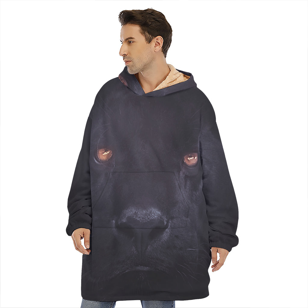 Black Jaguar Print Hoodie Blanket
