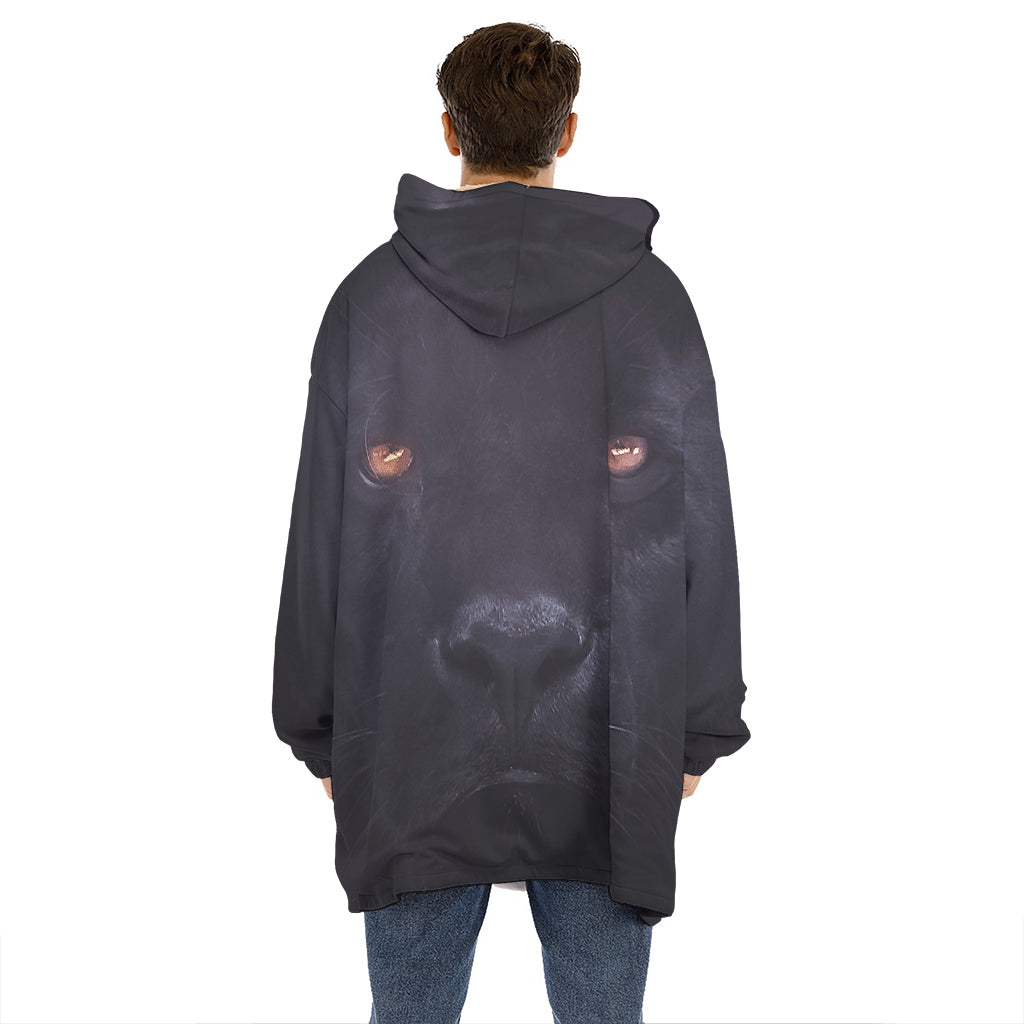 Black Jaguar Print Hoodie Blanket