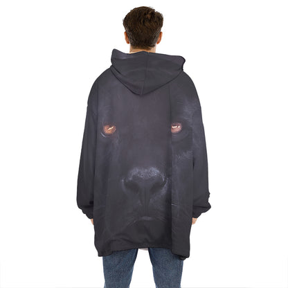 Black Jaguar Print Hoodie Blanket