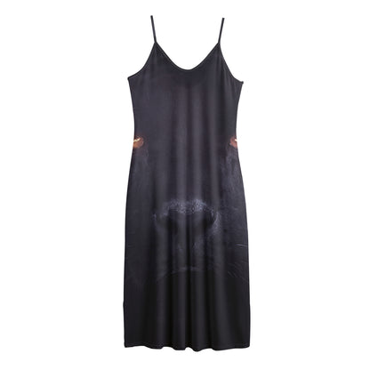 Black Jaguar Print Jersey Midi Cami Dress