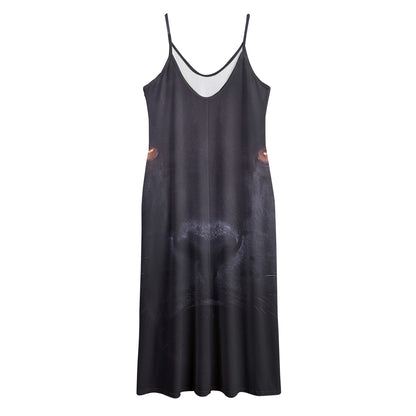 Black Jaguar Print Jersey Midi Cami Dress