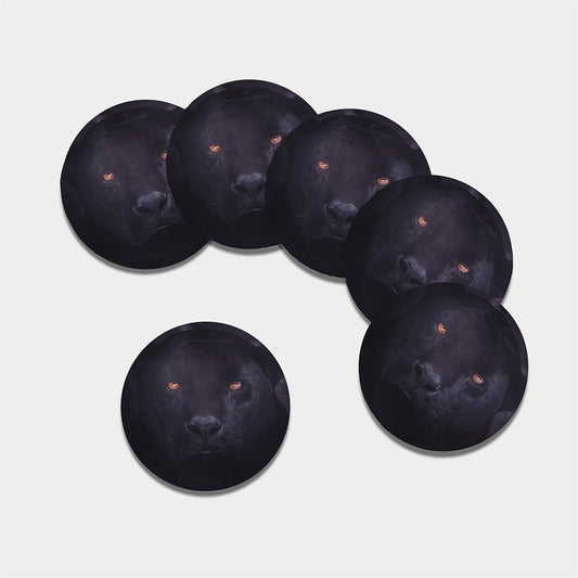 Black Jaguar Print Leather Coaster Set