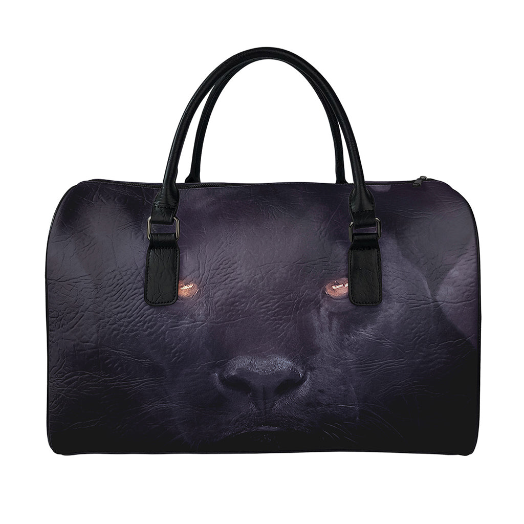 Black Jaguar Print Leather Duffle Bag