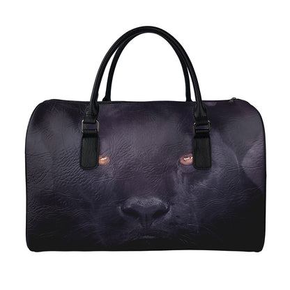 Black Jaguar Print Leather Duffle Bag