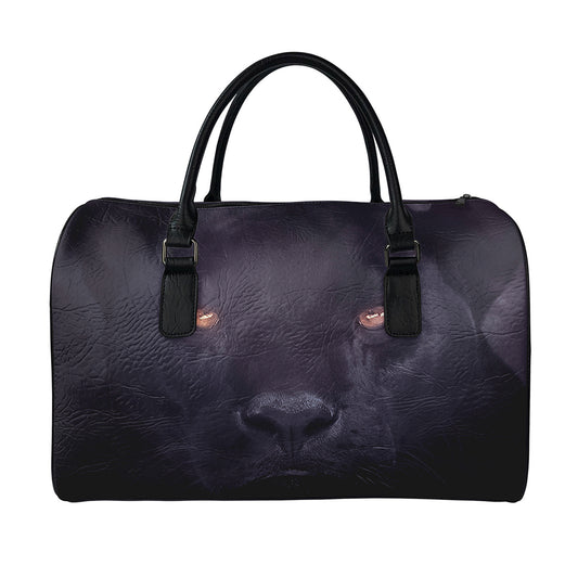 Black Jaguar Print Leather Duffle Bag