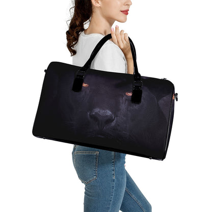 Black Jaguar Print Leather Duffle Bag
