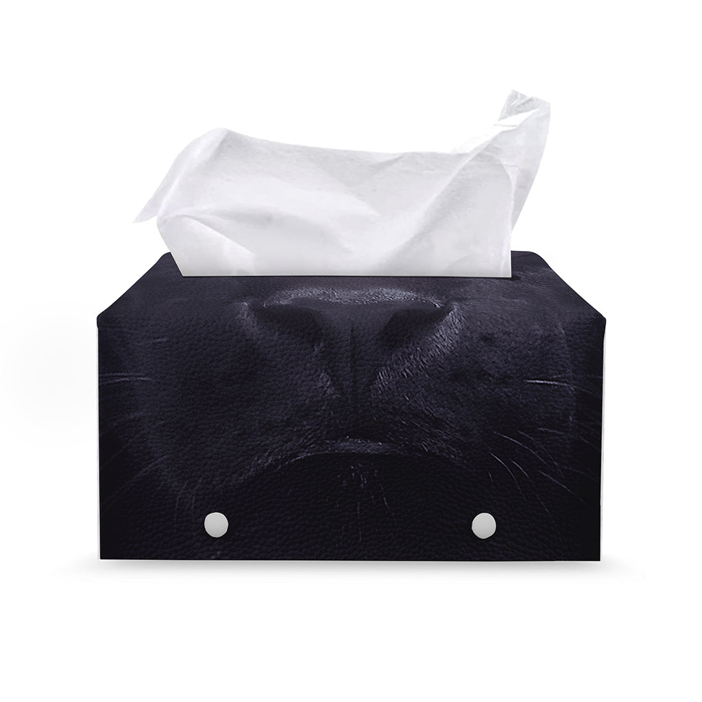 Black Jaguar Print Leather Tissue Box Cover