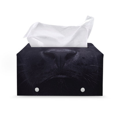 Black Jaguar Print Leather Tissue Box Cover