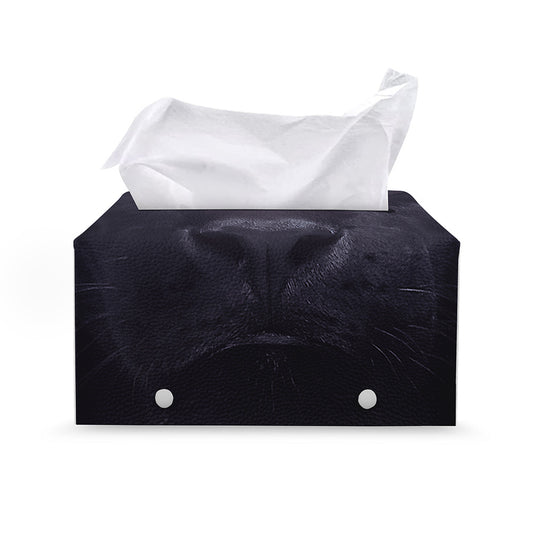 Black Jaguar Print Leather Tissue Box Cover