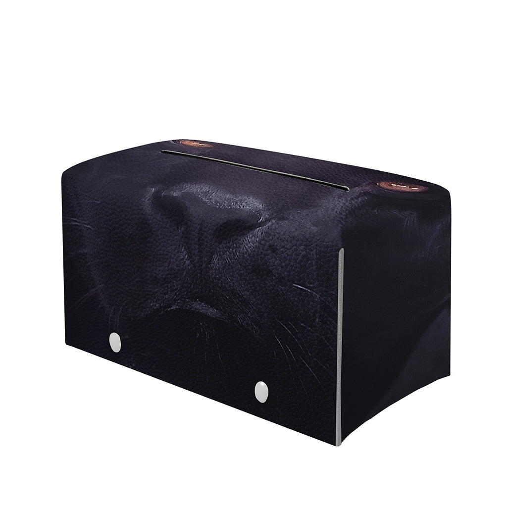 Black Jaguar Print Leather Tissue Box Cover