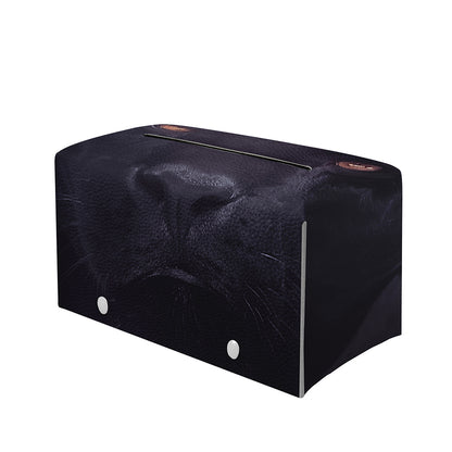 Black Jaguar Print Leather Tissue Box Cover