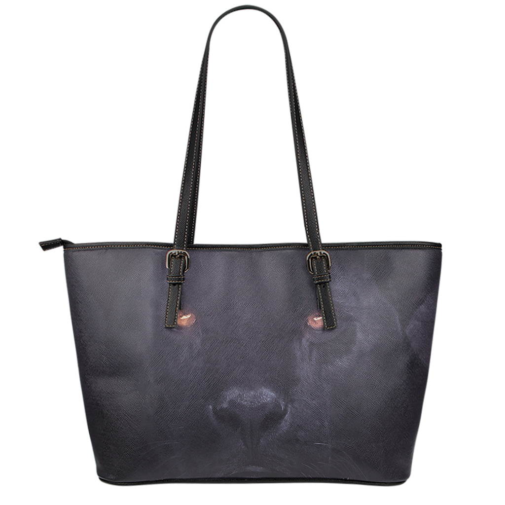 Black Jaguar Print Leather Tote Bag