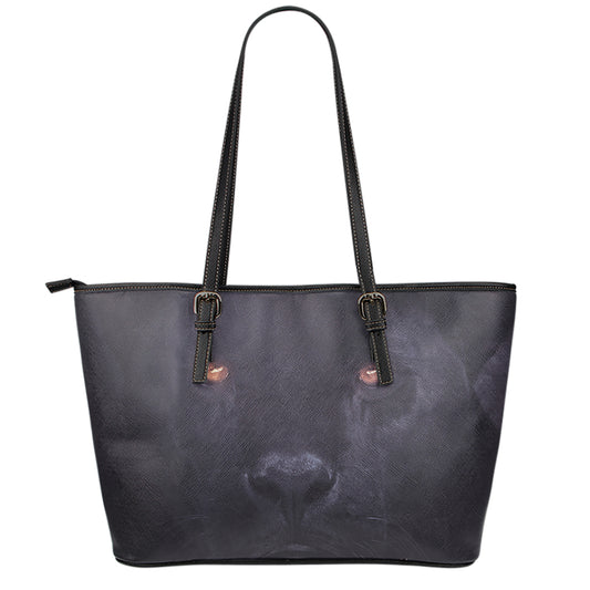 Black Jaguar Print Leather Tote Bag