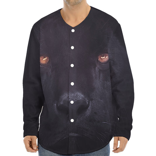 Black Jaguar Print Long Sleeve Baseball Jersey