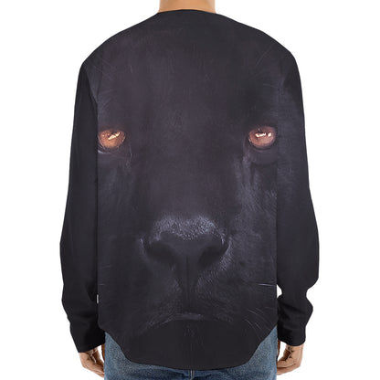 Black Jaguar Print Long Sleeve Baseball Jersey