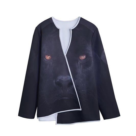 Black Jaguar Print Long Sleeve Short Coat